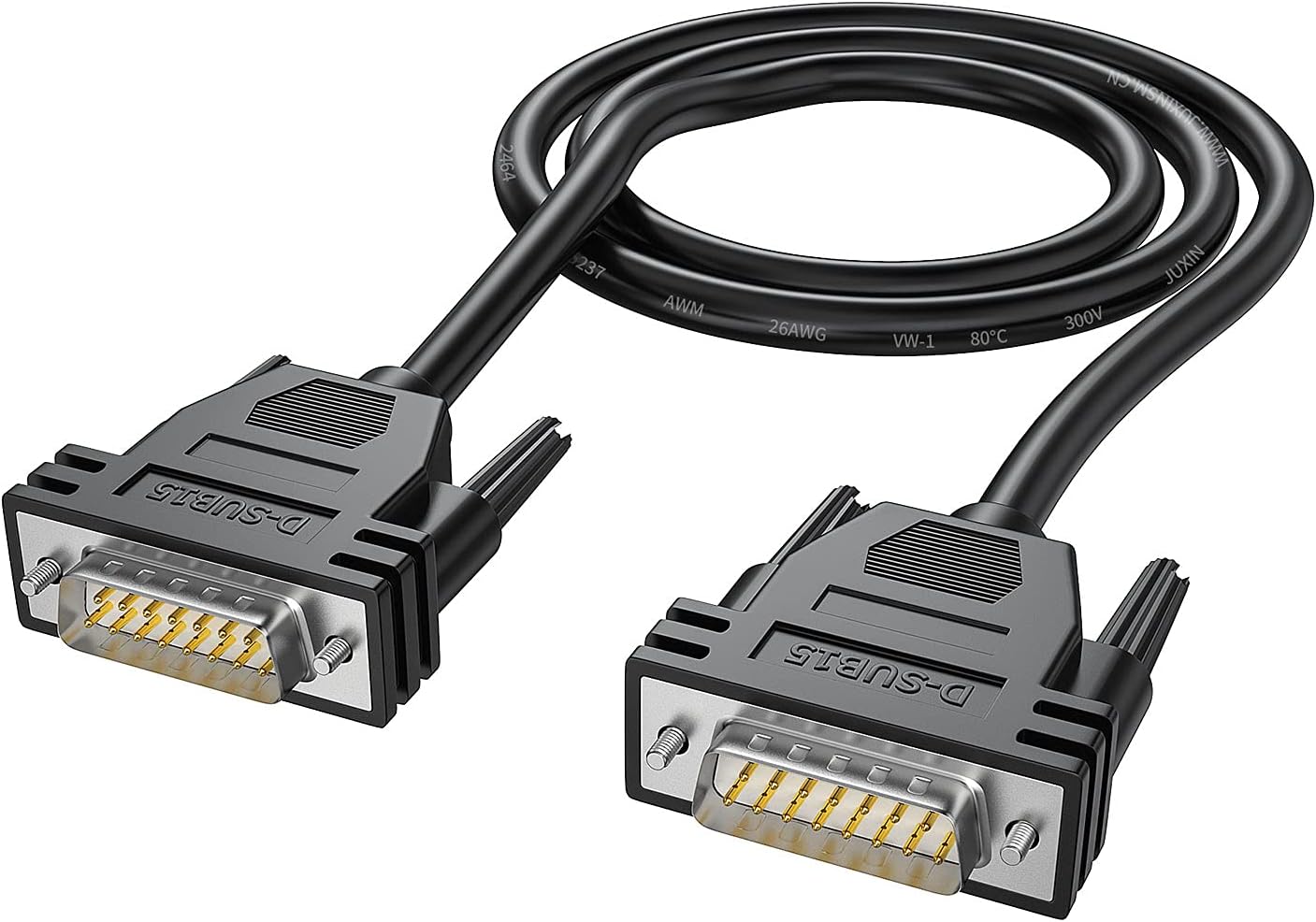 DB15 Extension Cable, Double Shielded, DB15 Male to Male 10FT Metal Braided, D-Sub 15 Pin RS232 Serial Cable M/M Black 10feet 3M