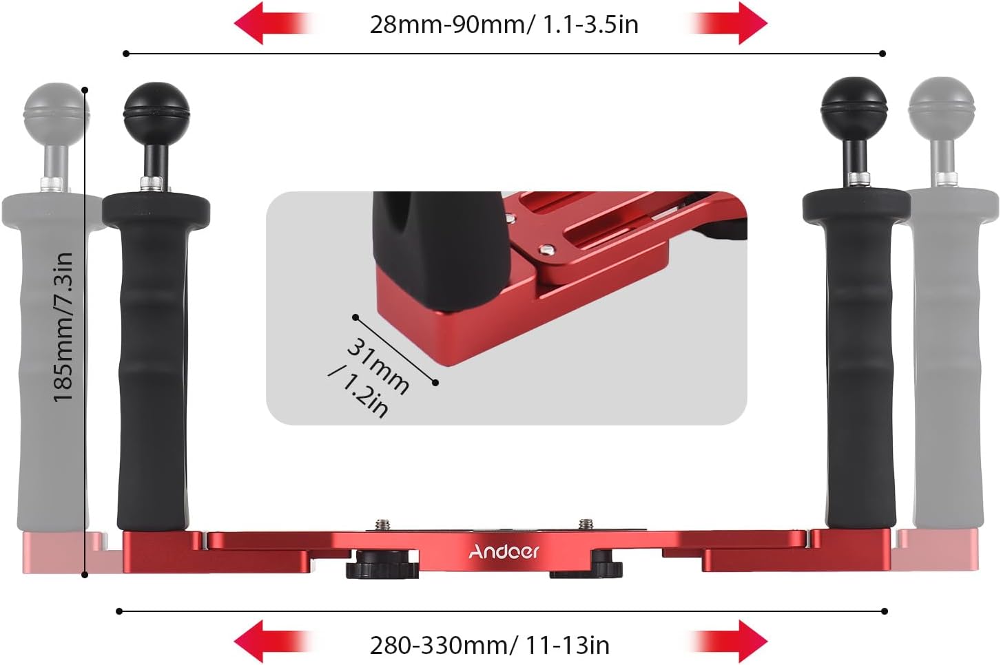 Andoer Dual Handle Camera Diving Rig Handheld Underwater Tray Stabilizer Adjustable for GoPro Canon Sony Nikon DSLR Camera Waterproof Housing Bracket