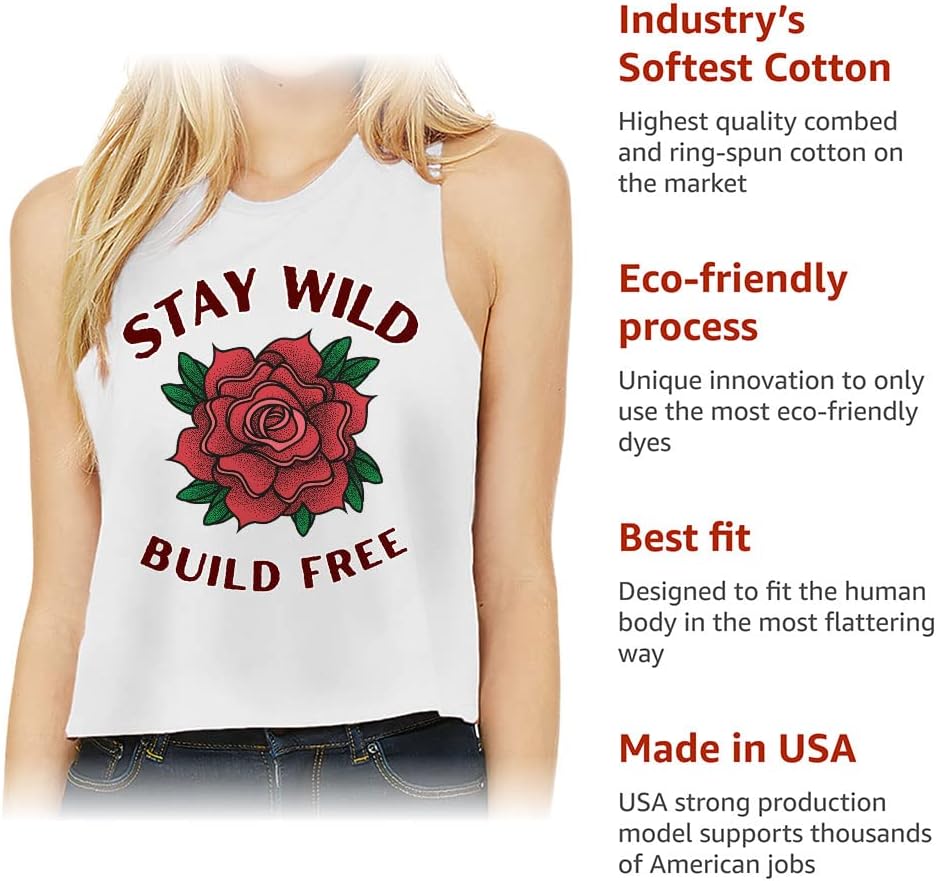 Stay Wild Racerback Cropped Tank - Rose Women's Tank - Cool Design Tank Top