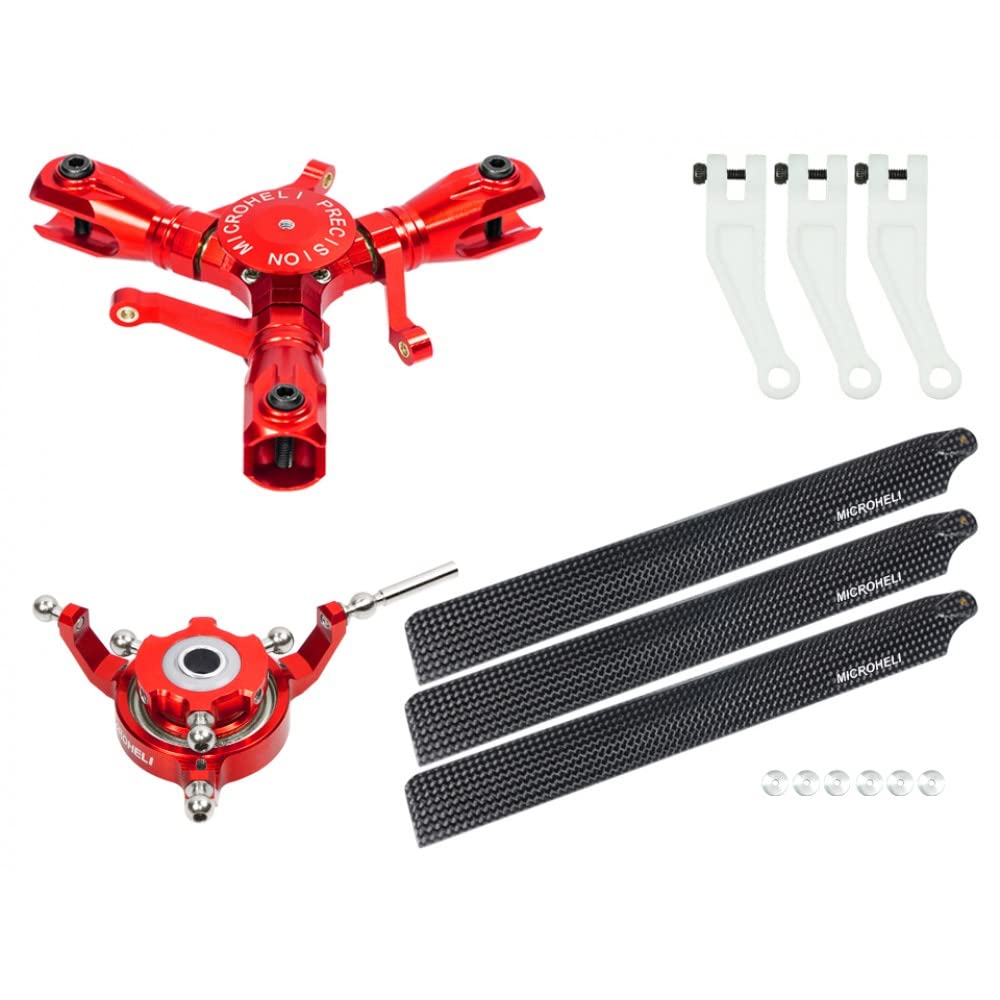 MICROHELI CNC Triple Carbon Fiber Blades Conversion Set (RED) - GOOSKY S2