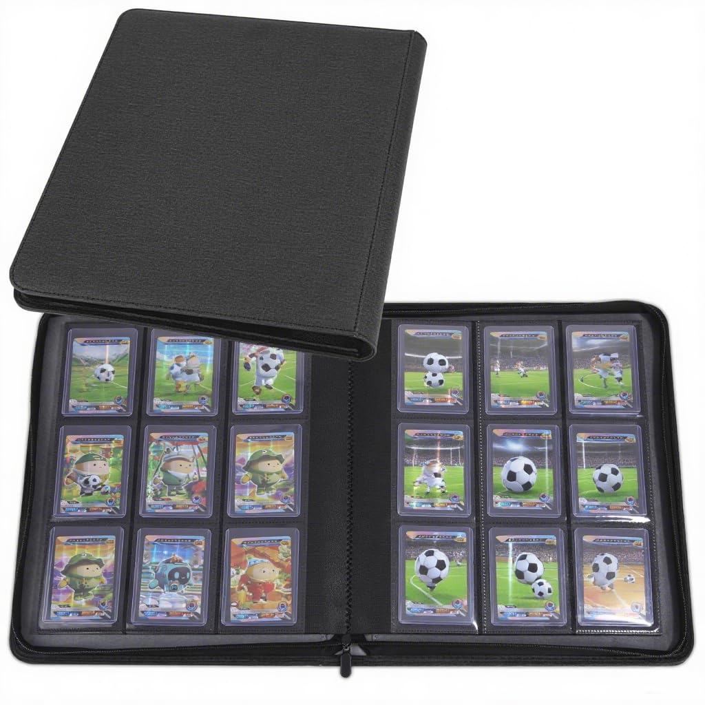 Toploader Album di Carte da Collezione per 288 Top Loader, Album Carte Collezione 9 Tasche per Carte Rigid Toploader da 8,6 x 11,2cm, con cerniera per TCG, Magic, YuGi Oh, MTG (32 Pagine,Nero)