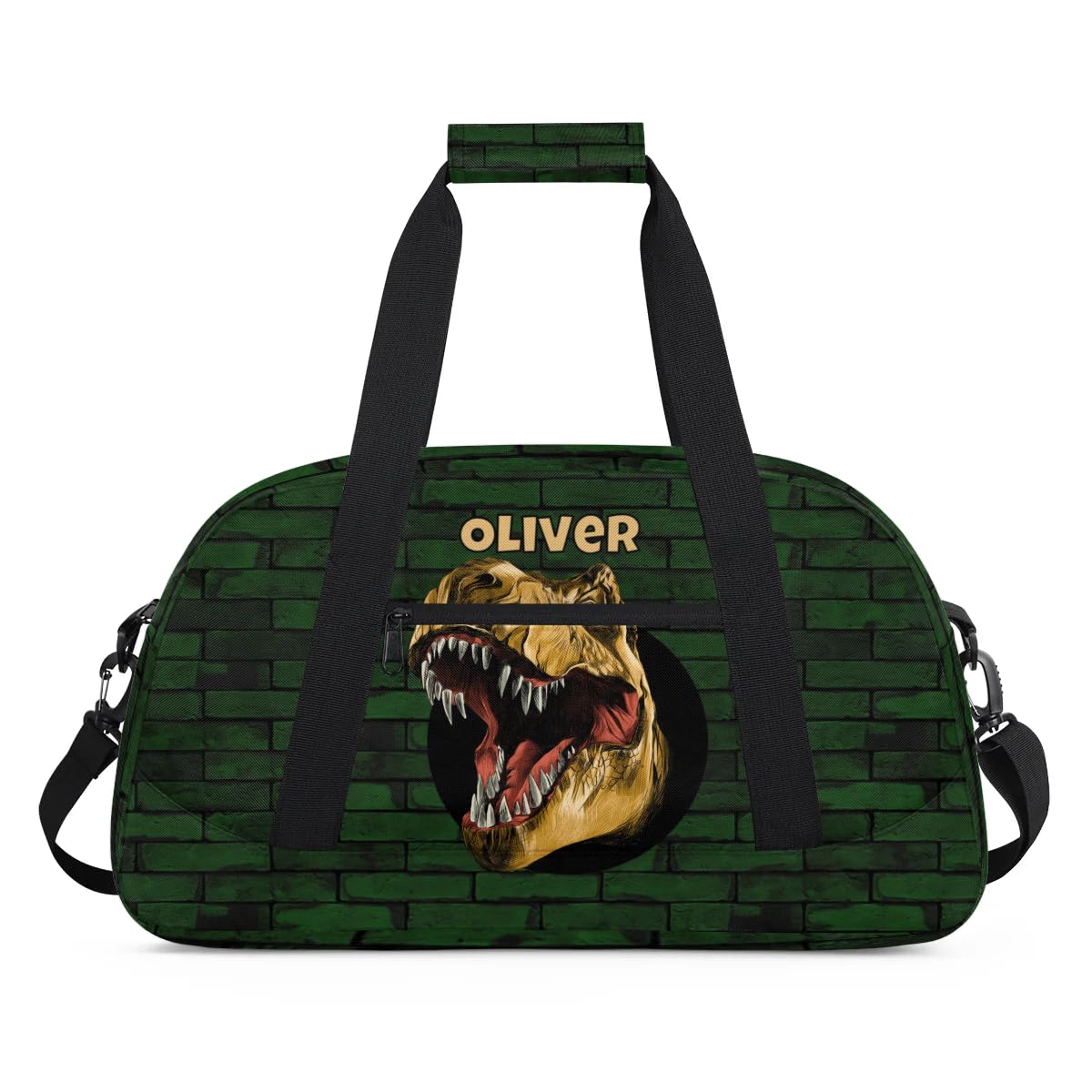 Personalized Duffel Bag for Kids Girls Boys, Scary Dinosaur Custom Name Gym Bag Overnight with Padded Handles Carry On Weekend Sports Travel Bag for