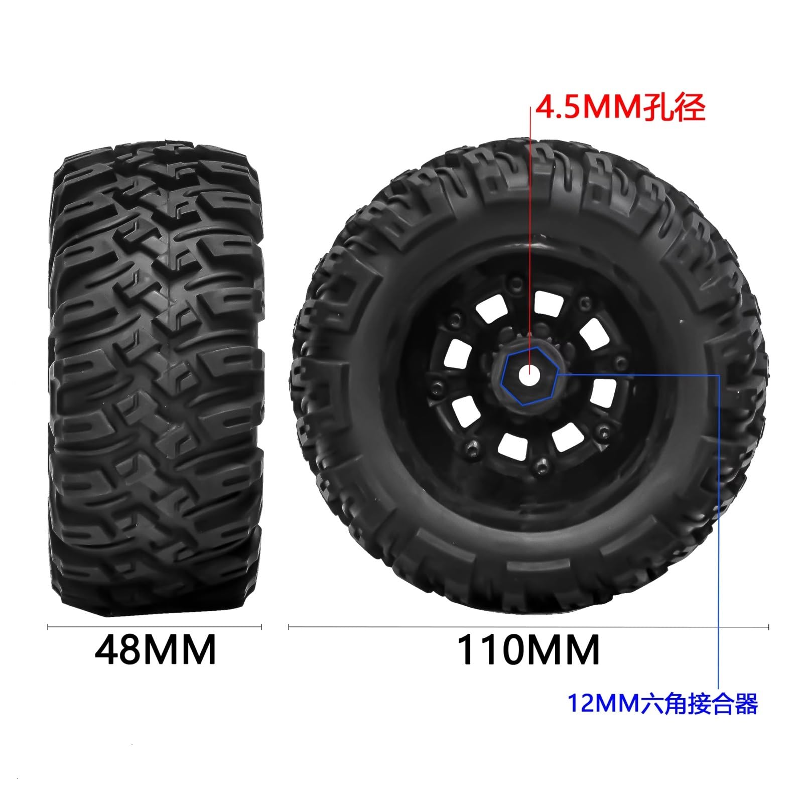 RC Pneus Jante Compatible avec Traxxas pour TRX4 D90 D110 pour Axial pour SCX10 pour MST 1/10 RC Voiture sur Chenilles 110mm 1.9 "Jante De Roue Beadlock Jeu De Pneus en Caoutchouc