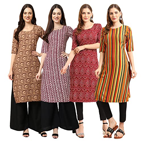 Image of Pinkmint Women's Crepe Digital Print Straight Kurta [Pack of 4]