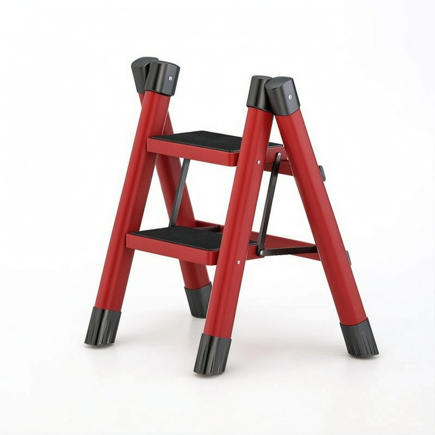 Multifunctional Foldable Ladder Anti-Slip Triangular-Frame Ladder Space-Saving Plant Stand Sturdy for Home, Living Room, Balcony, Red, 2-Step-image-15