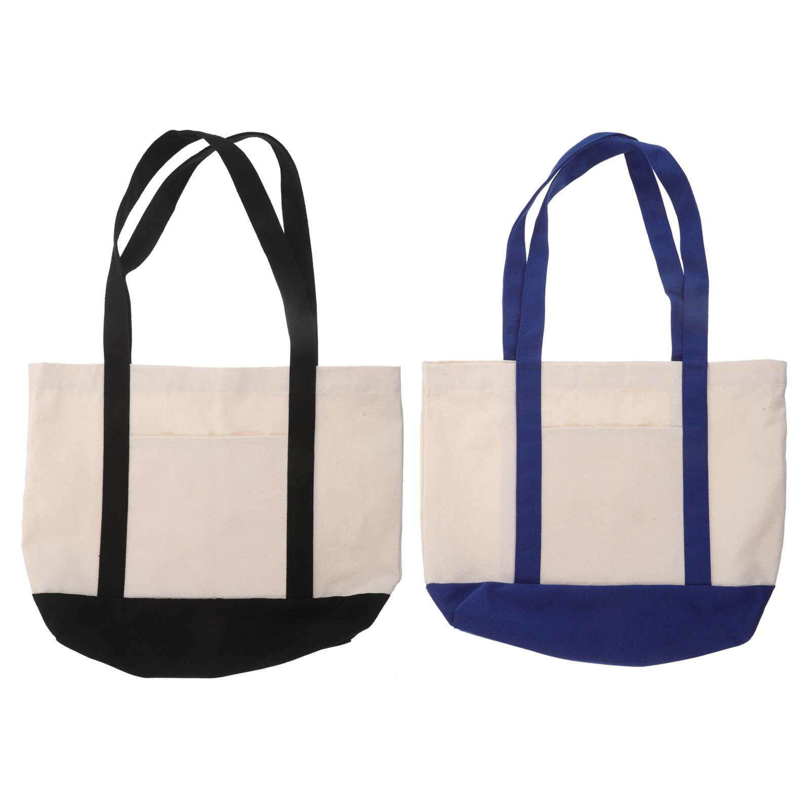 VALICLUD Bolsas de Mano Plegables de Lona 2 Piezas Azul Marino y Negro 43x33x10 Cm con Bolsillo Externo Reutilizables para Compras, Viajes y Uso Diario, Ligeras y Lavables