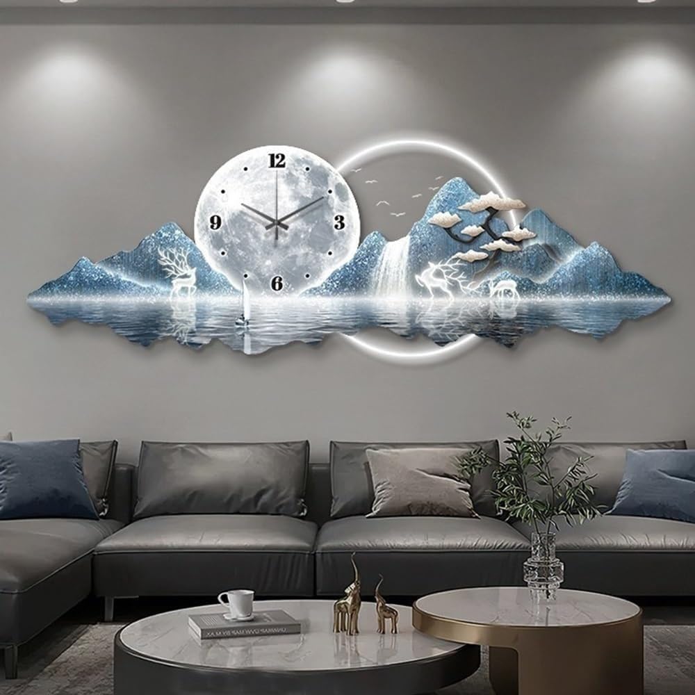 Horloge murale 3D lumineuse paysage panoramique salon grand format acrylique LED