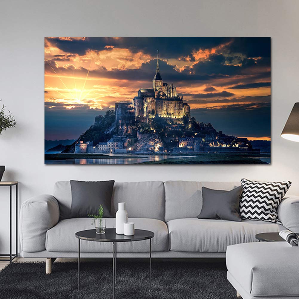 Mont Saint Michel 絵画 木製フレーム付き Amazon.com: Large Framed Le Mont-Saint-Michel Wall Art Mont Saint