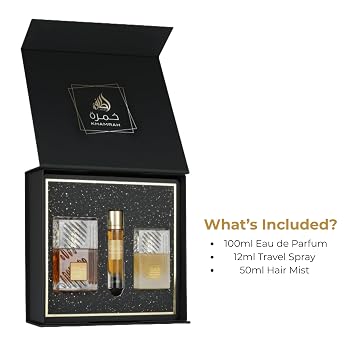 Lattafa Khamrah | 100ml Eau De Parfum, 12ml Travel Perfume & 50ml Hair Mist Fragrance Giftset