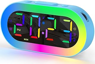 Kids Alarm Clocks for Bedrooms, Color Changing Night Light Alarm Clock with USB Port, Customize Alarm, Sleep Sound, Timer, Desk Digital Clocks for Living Room, Ideal Gifts for Adults, Teens Boys Girls