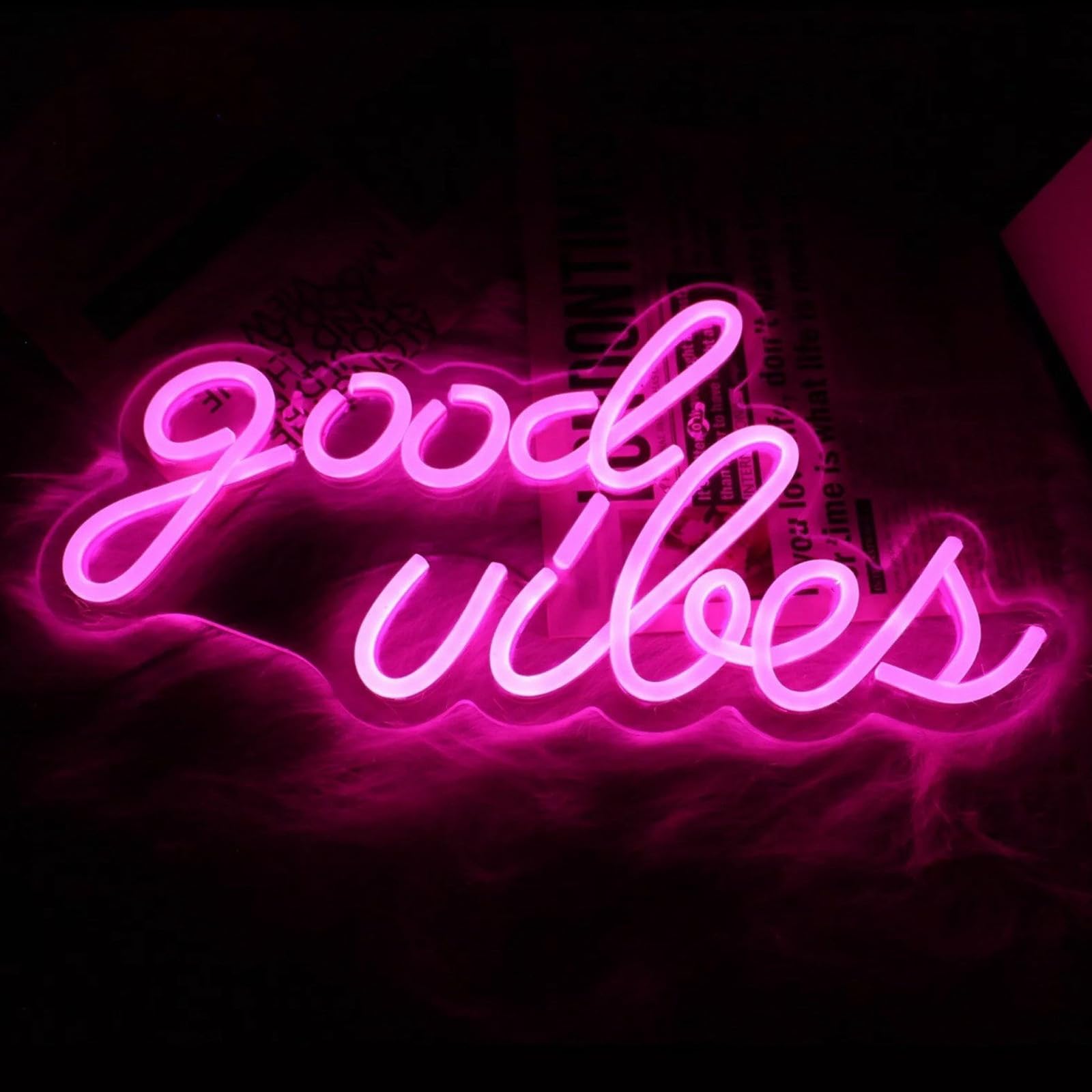 Good Vibes Neon Light Sign, insegne al Neon Good Vibes, Scritta Neon da Parete Insegne al Neon a LED, LED Night Light, Alimentata da USB Insegne Luminose per Camera da Letto Bar Club