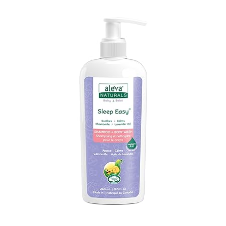 Aleva Naturals Hypoallergenic Sleep Easy Baby Hair and Body Wash for Kids and Toddlers, Plant-Based Organic Aloe Vera Formula with Lavender Scent, Gentle on Eyes and Sensitive Skin - 8 Fl Oz