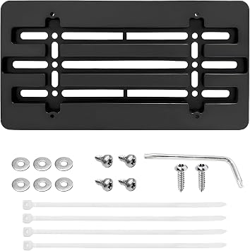Front License Plate Bracket Holder, Bumper Car Tag Frame Mount Adapter Kit with Wrench Cable Ties, Universal American Standard Licence Plate Cover for Most Trucks Vans SUVs