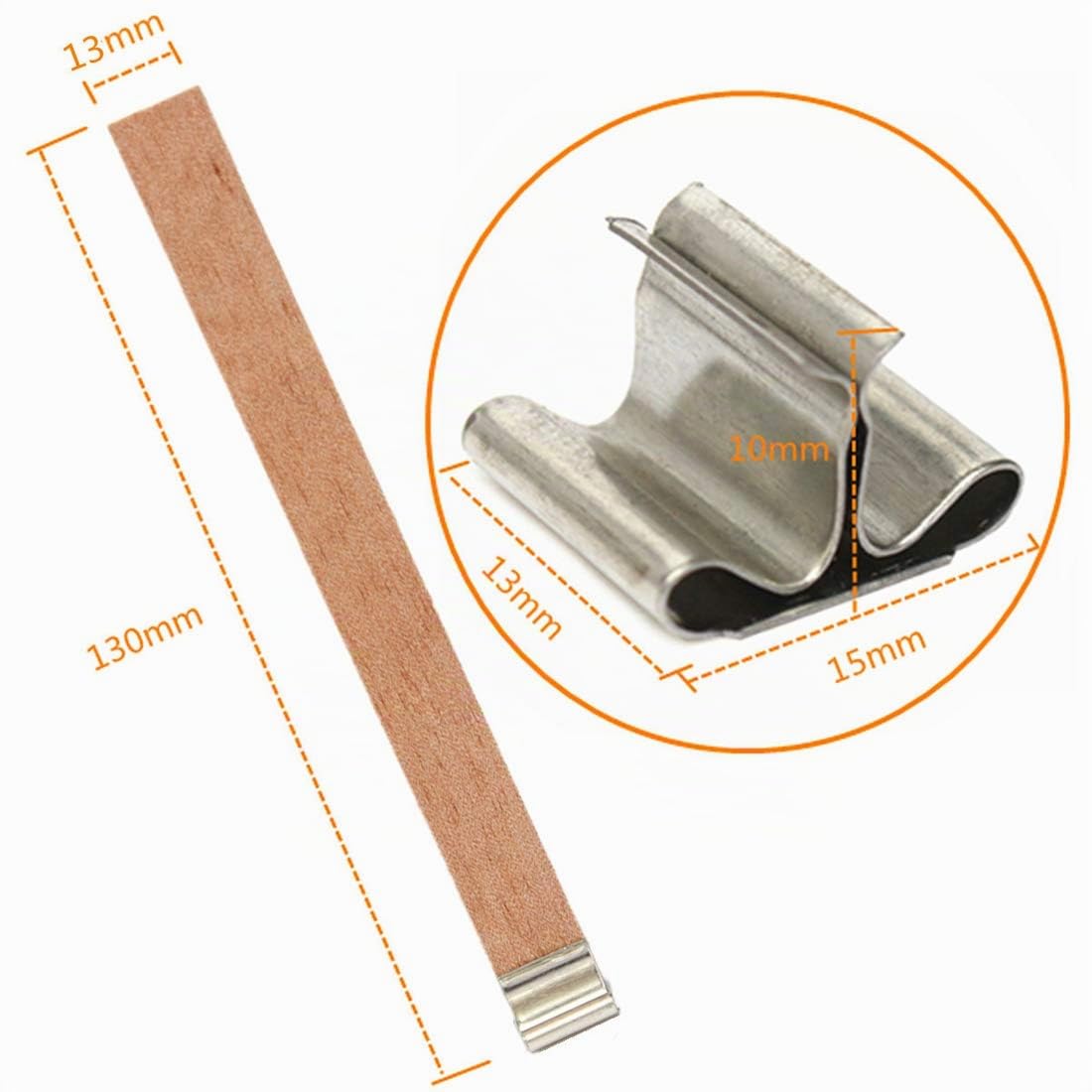 100 Piezas Mechas de Madera para Velas con Soportes de Hierro para Velas Mecha Natural ecológica para Hacer Velas y Manualidades con Velas,13 x 130 mm (100 pcs)