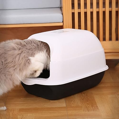 Miniatura 7 de PSDGHE Caja de arena para gatos totalmente cerrada, antisalpicaduras, desodorante para inodoro, suministros de limpieza para mascotas, gris, rosa,