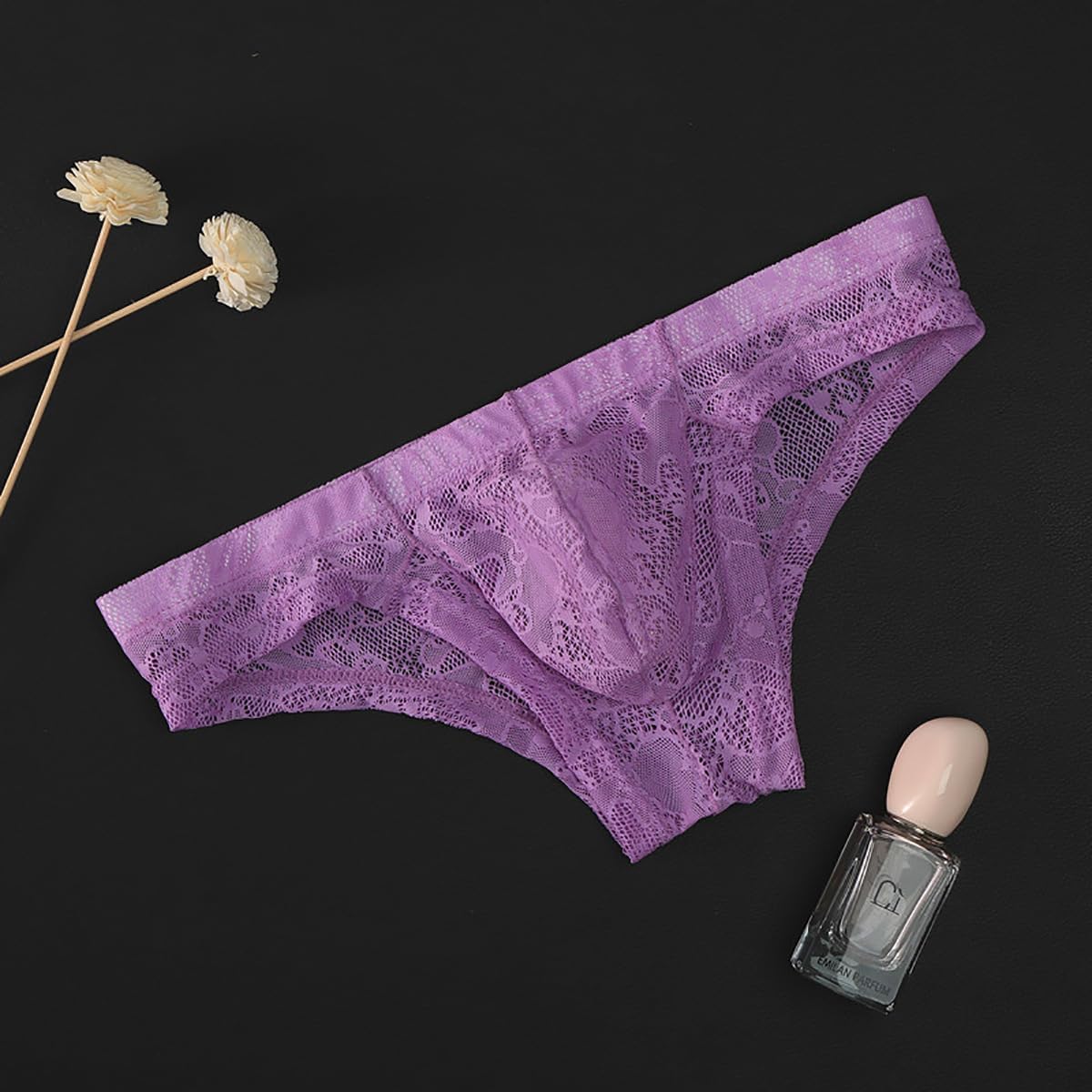 Mens Lace Transparent Bikini Briefs Low Waist Translucent Bulge Pouch Underwear - Image 6