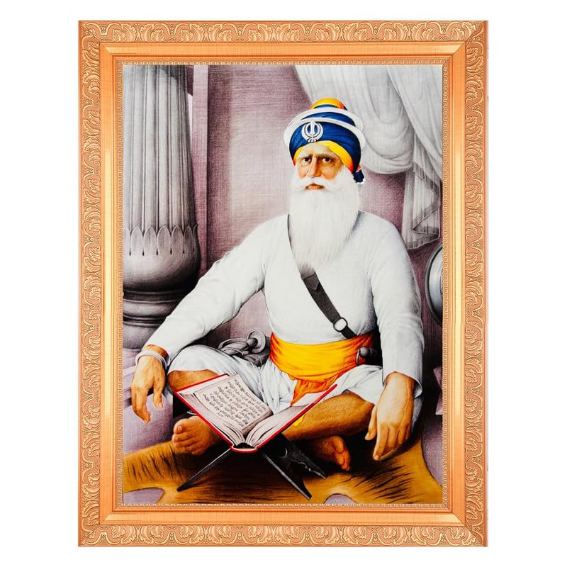 Portrait Baba Deep Singh Ji en cadre doré - Cadeau spirituel idéal pour vos proches 28x36