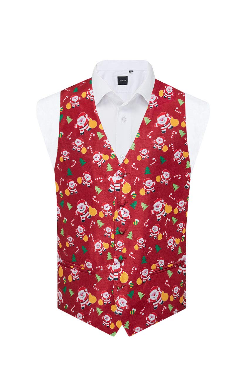 Dobell Mens Red Happy Santa Claus Christmas Waistcoat Regular Fit-2XL (50-52in)