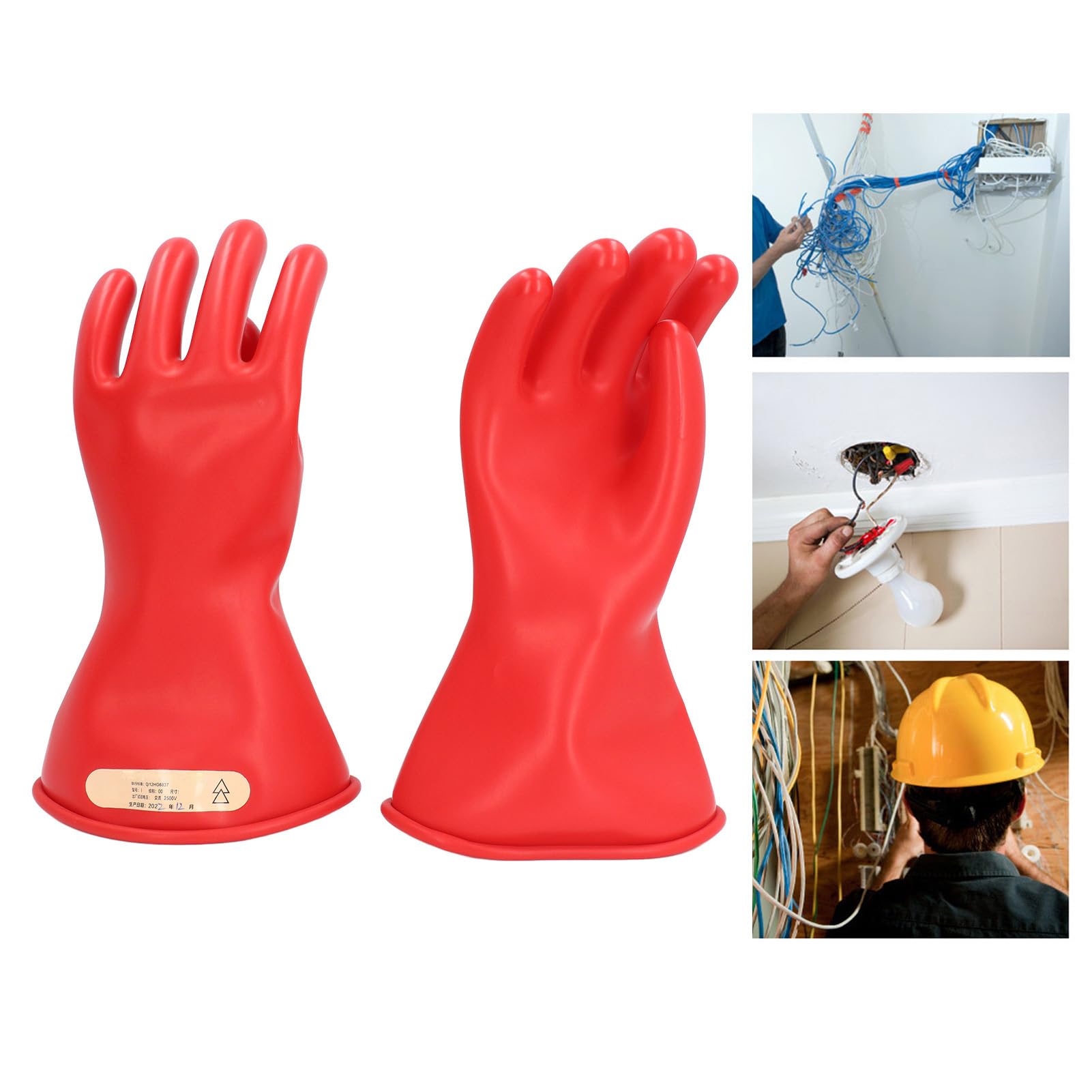 Gants isolants pour électricien 2,5 kV, gants de sécurité pour travaux à haute tension, gants de ligne en latex de qualité supérieure avec résistance à la perforation de 1,8 mm, (Taille 8)