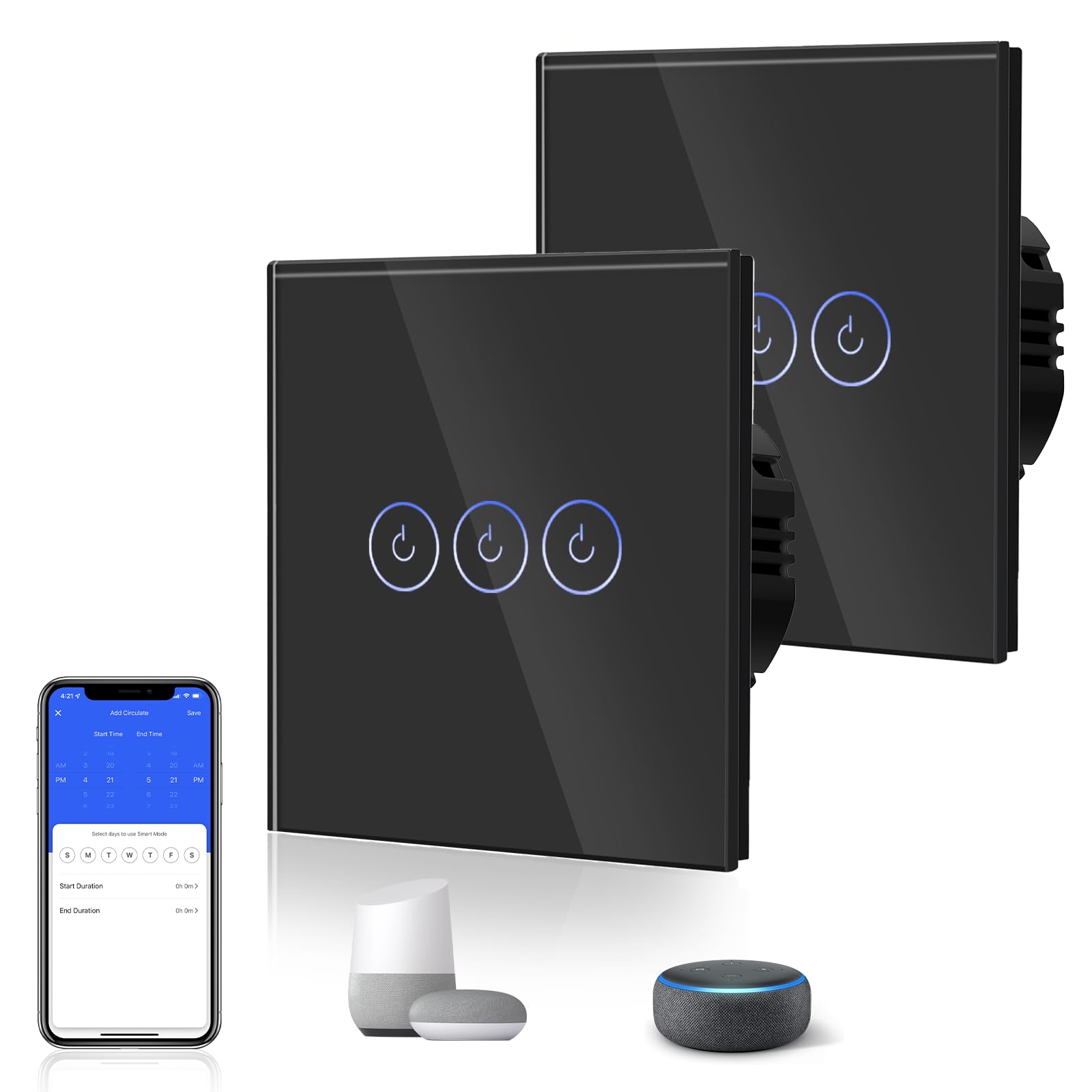 BSEED Interruptor Inteligente WIFI,Interruptores Tactil Con Cristal,Compatible con Alexa,Tuya y Smart Life,Requiere Cable Neutro,2 Gang 1 Vía,86mm Blanco — view 64