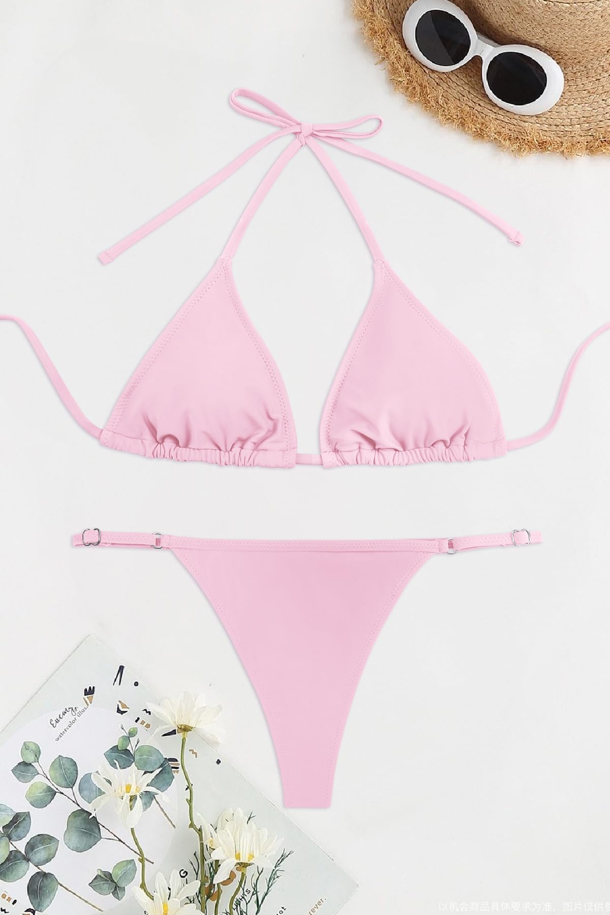SHEKINI Bikini sexy dos nu pour femme avec string brésilien et string, rose clair, Taille XS