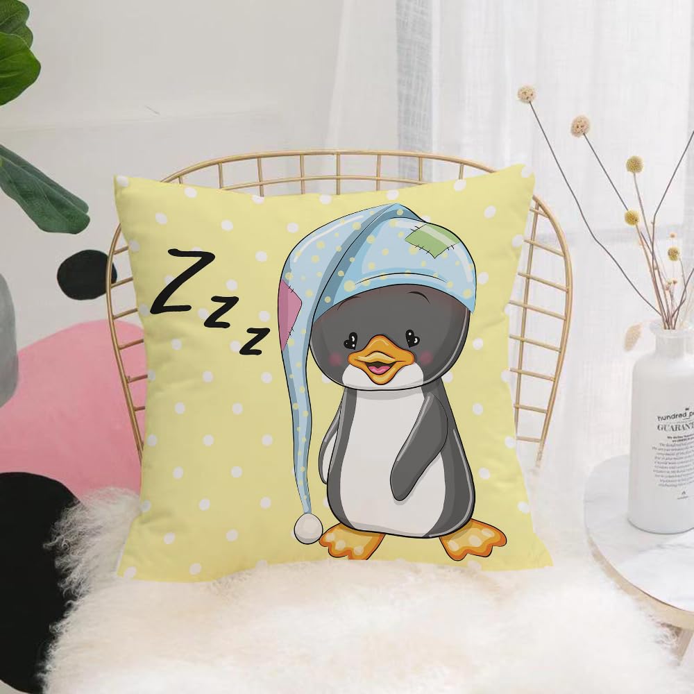 HYMSXW Cushion Cover,Throw Pillow Case Home Decorative for Living Room Bedroom Sofa Chair 20X20 Inch,Cute cartoon penguin wearing nightcap, cute penguin ready to fall asleep, sleep,Pillowcase 50X50cm