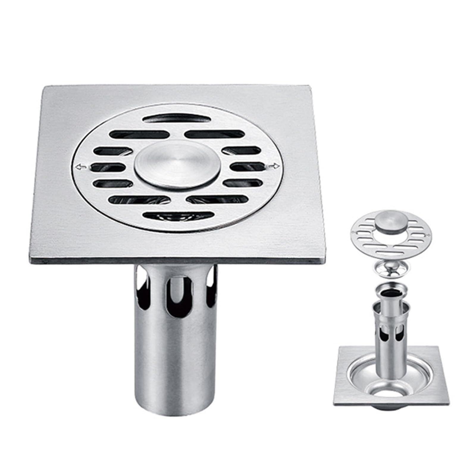 Floor Drain Floor Drain Cover Silver&Black Invisible Shower Drain/Bathroom Balcony Use Brass Material Rapid Drainage Tile Insert Square Drains(2cm Deep Sealing)
