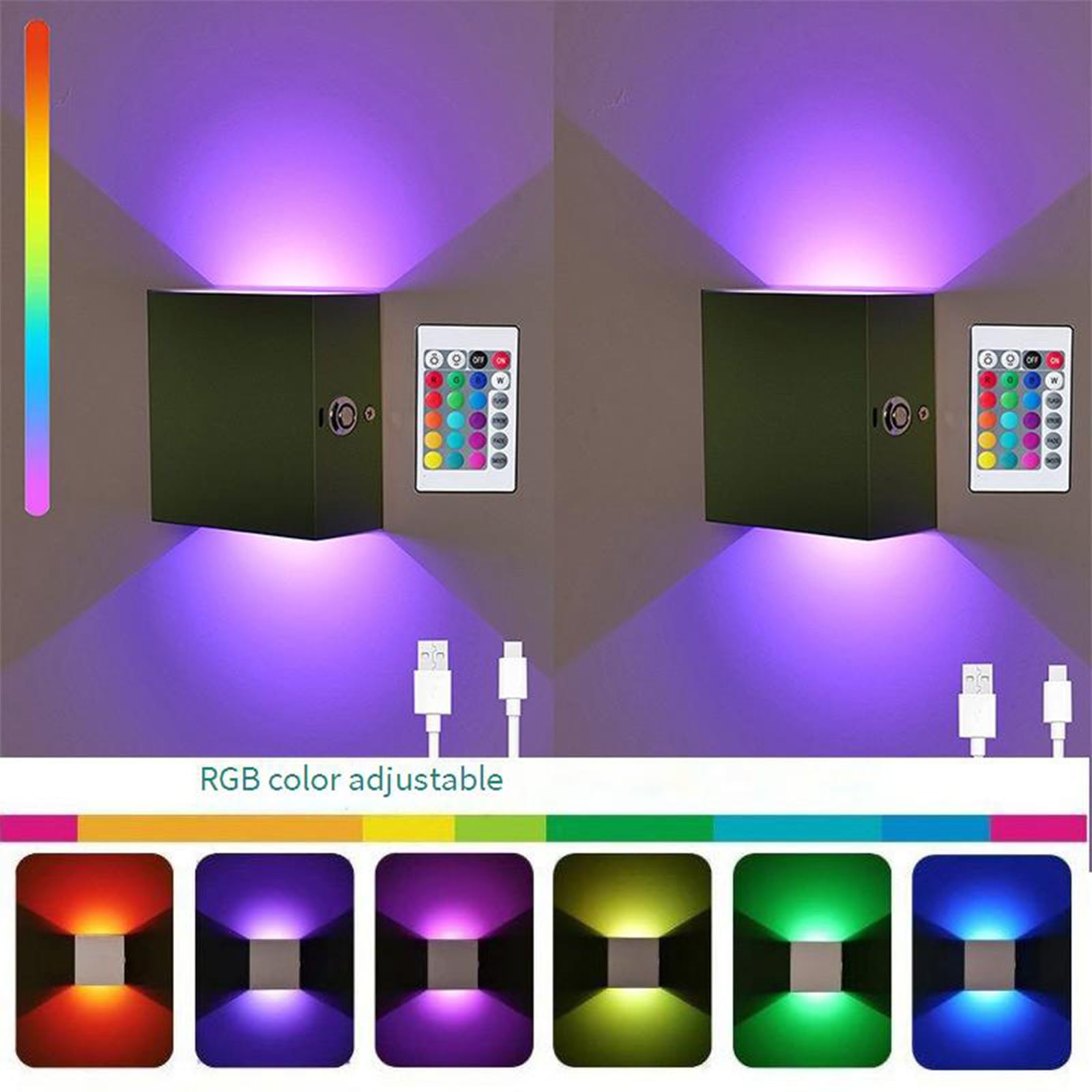RGB Wandlampe mit Fernbedienung LED Wandleuchte 16 Farben LED Beleuchtung Wandleuchten USB Wiederaufladbare Zimmer Deko Familienfeier Atmosphärenlicht Treppen Wohnzimmer (Weiß,2 Stück)