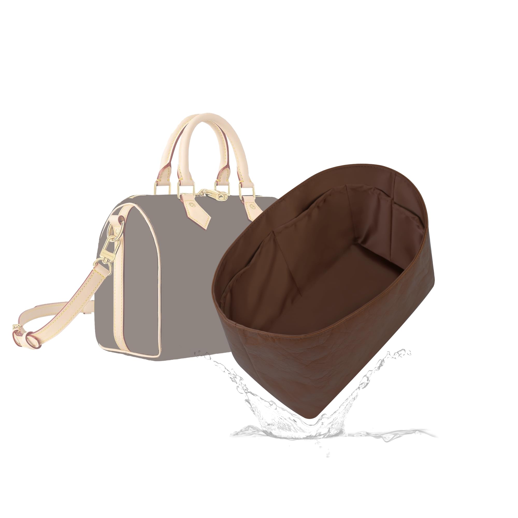 19 NeatThin Lightweight Purse Insert, Waterproof Surface and Silky Satin Lining, Fit for LV Speedy 25 (Chocolat)