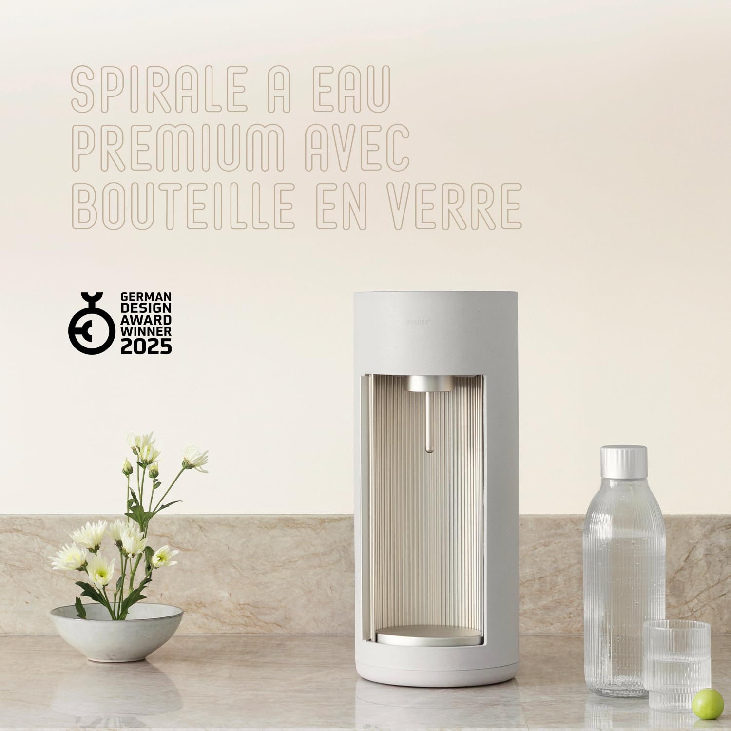 Mysoda Glassy - Machine à eau pétillante avec 1 bouteille en verre en un cylindre de CO2 – Clay