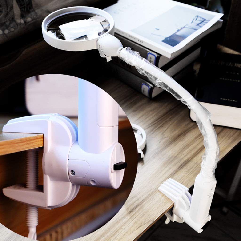 Lámpara de aumento 2 en 1 para computadora de escritorio y con abrazadera, lupa de lectura 5X 10X con soporte de luz, luces LED de luz diurna brillante y cuello de cisne flexible para pasatiempos, man