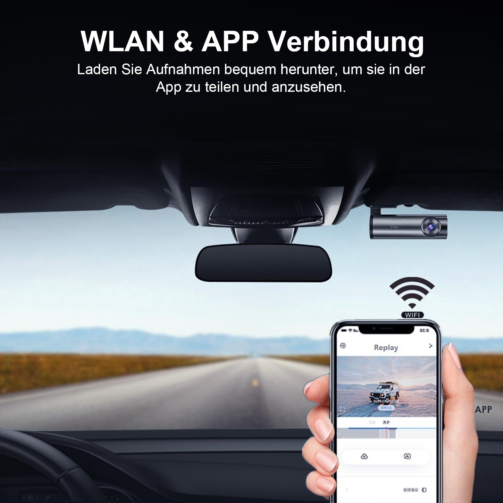 Dashcam Caméra Tableau Bord WiFi 2K Avant Voiture, Caméra Voiture 1296P Surveillance Stationnement, ADAS, Super Vision Nocturne, WDR, Grand Angle 170°, Capteur G, Enregistrement Boucle, Contrôle APP