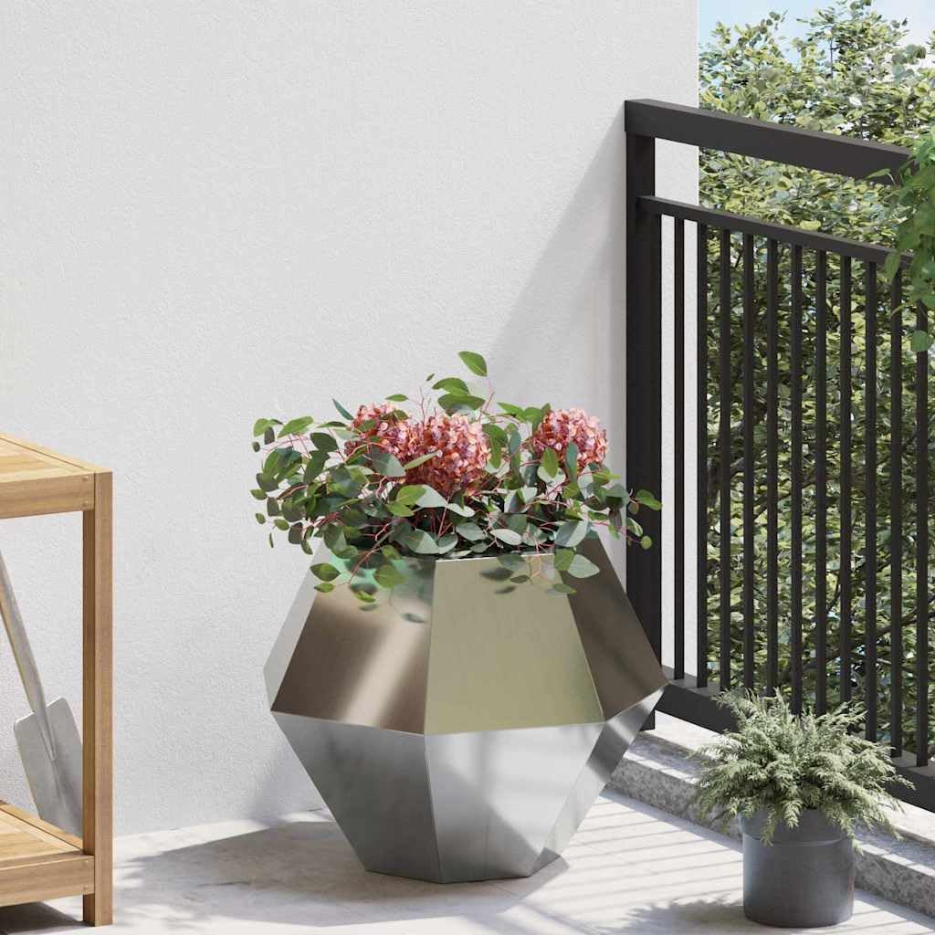 Macetero rectangular de acero galvanizado, 2 unidades, 50 x 50 x 40 cm, para exteriores, color plateado
