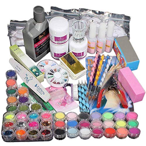 suonabeier Nail Art Set Acrylic Powder Liquid Brush Glitter Clipper Primer File Nail