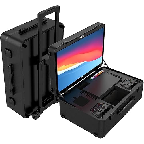 POGA SLY compatible with Xbox Series X Premium Portable Console Travel Case included Trolley and 24'' AOC Gaming Monitor, Black