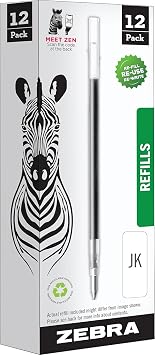 Zebra Gel Pen Refills - G-Series Stainless Steel Gel Ink Pen JK-Refill - Fine Point - 0.7mm - Black Ink - 12 Count