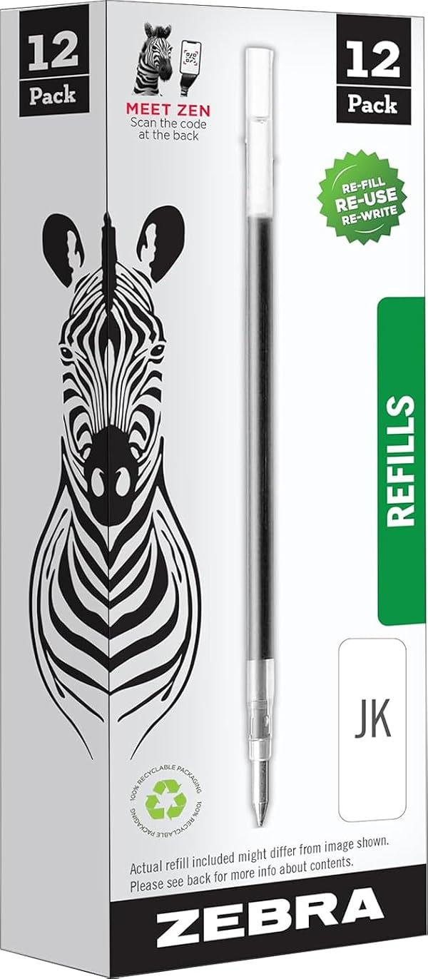 Zebra Gel Pen Refills - G-Series Stainless Steel Gel Ink Pen JK-Refill - Fine Point - 0.7mm - Black Ink - 12 Count by Zebra Pen - Used condition - US$20.01