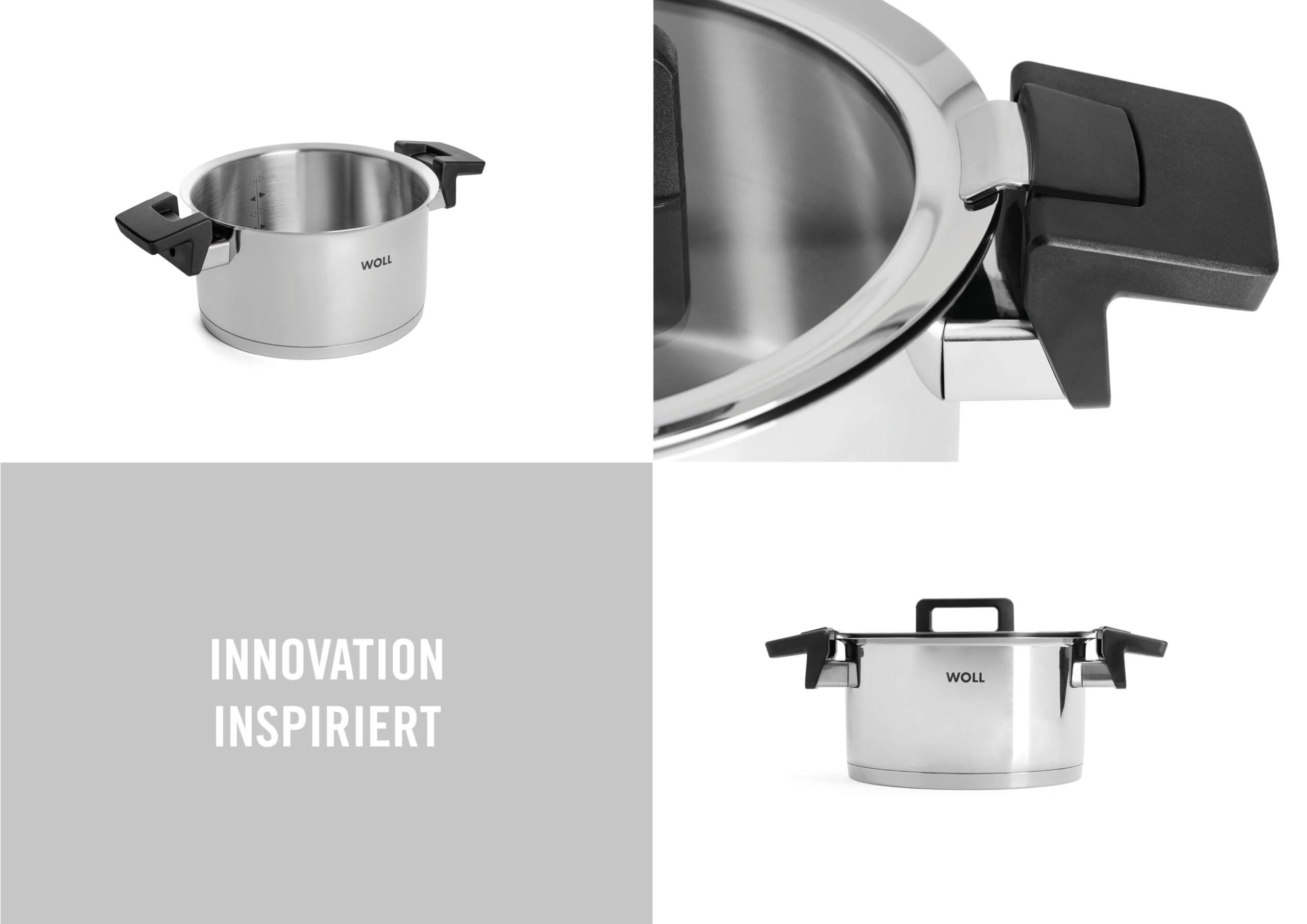 Woll Concept - Olla con Tapa (inductiva, diámetro de 20 cm, 11 cm de Alto, 3,4 L, Apta para Todo Tipo de Fuegos, Acero Inoxidable, Apta para Horno hasta 200°, Plateado)
