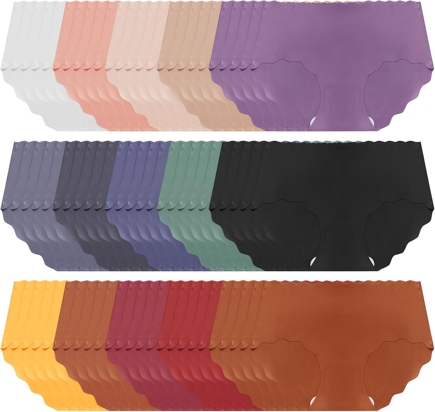 150 Pack Women's Underwear 15 Colors 5 Sizes (S-XXL) | Tagless Seamless No Show Panties Bulk Wholesale for Resale Donations Multi