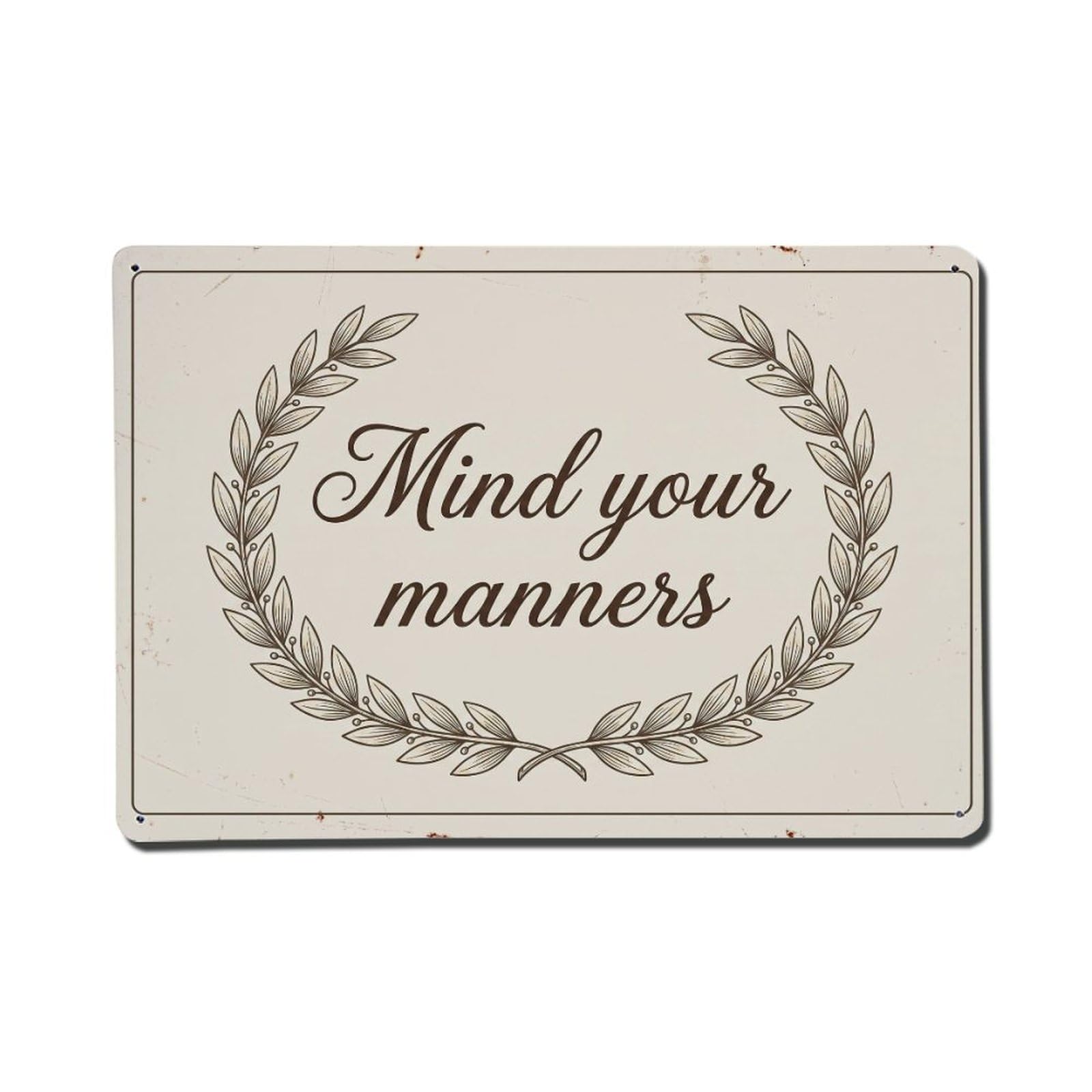 Olhnbad Style Mind Your Manners Bathroom Quote Rustic Farmhouse Metal Tin Sign