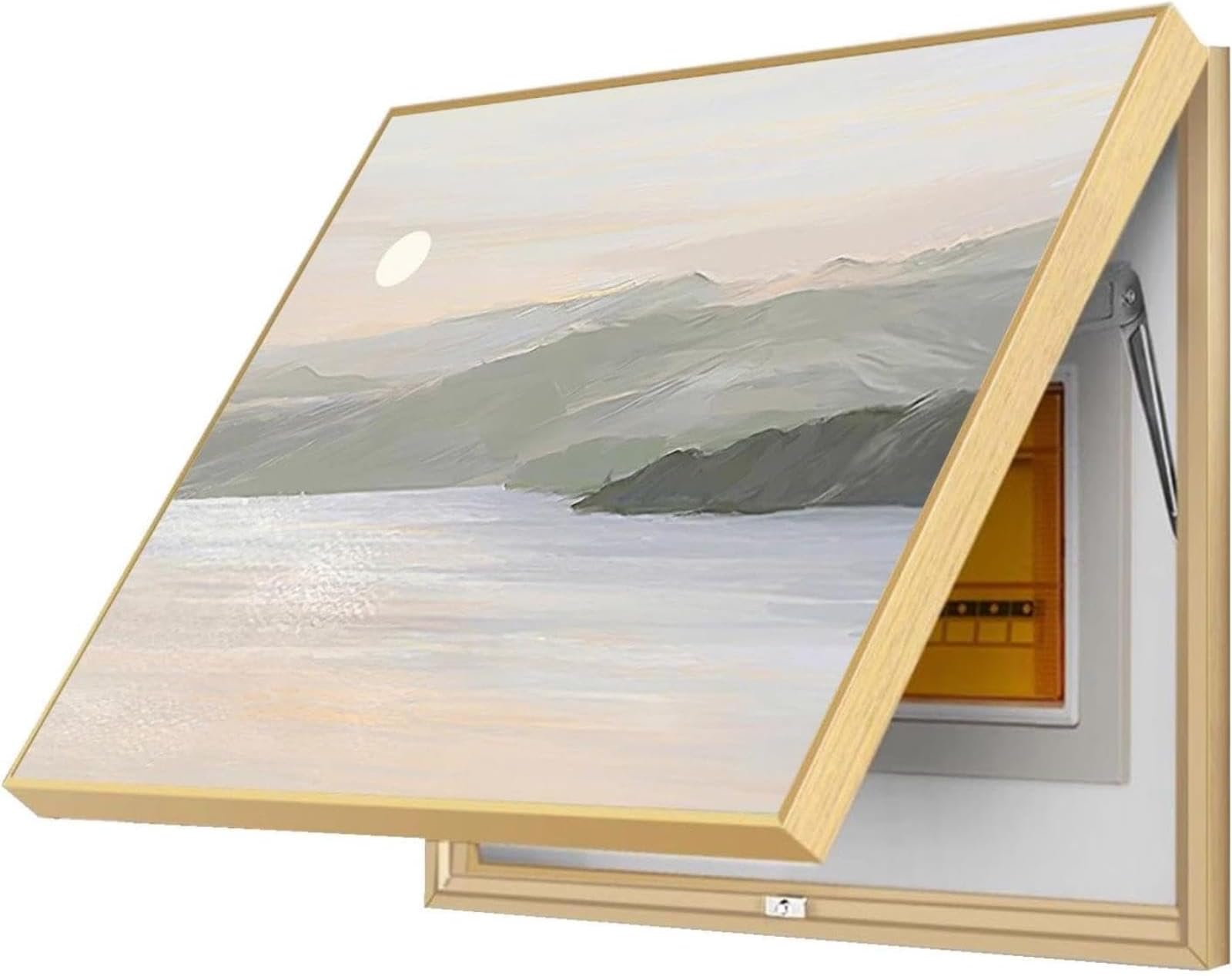 Hidden Art Electrical Panel Cover with Golden Frame, Decorative Horizontal Meter Box Painting for Bedroom, Crystal Surface Circuit Breaker Box Concealment Artwork