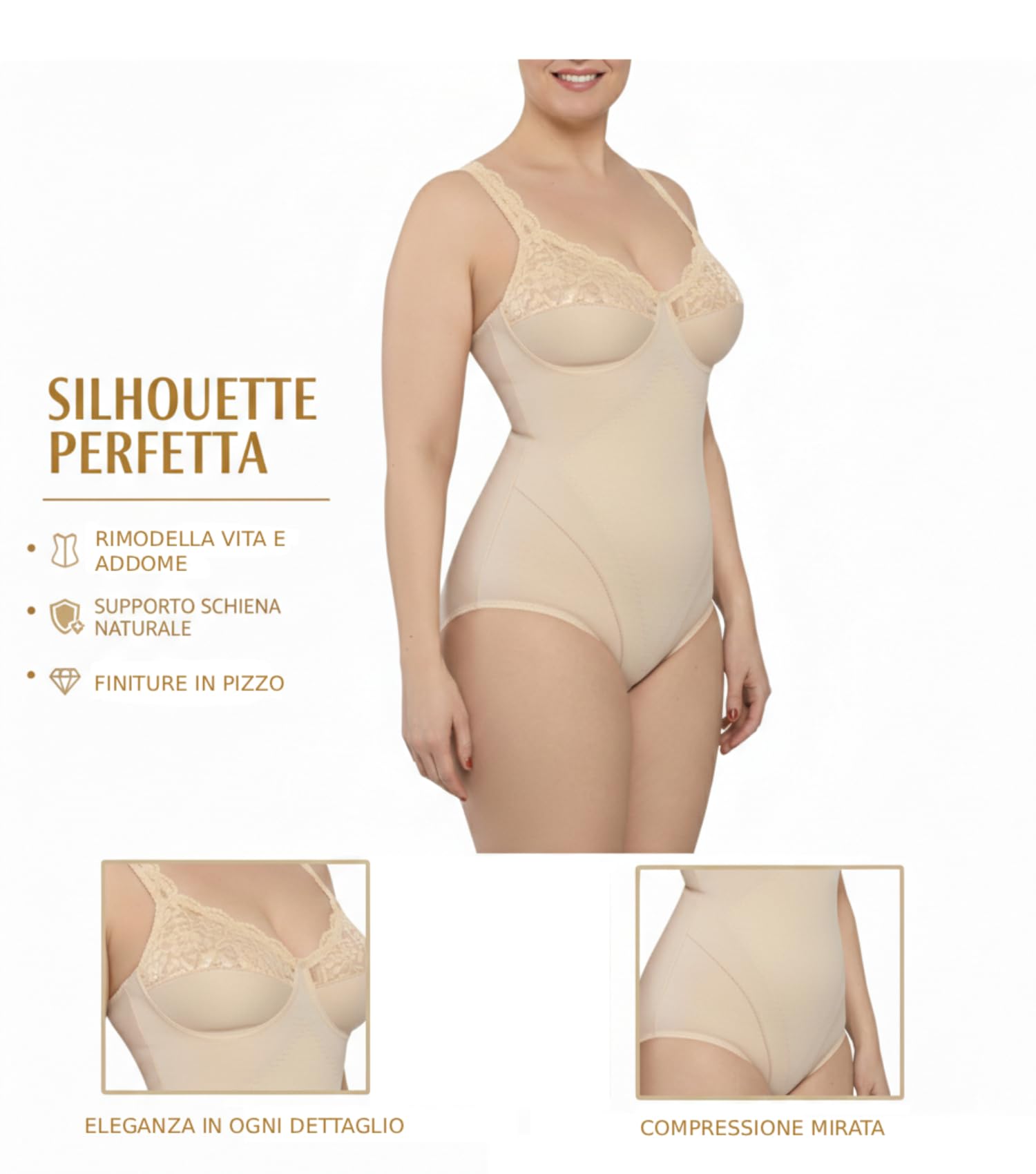 Body Donna Coppa D Contenitivo e Snellente Intimo Elegante per Un Corpo Perfetto in Pizzo Senza ferretto Scollatura sulla Schiena