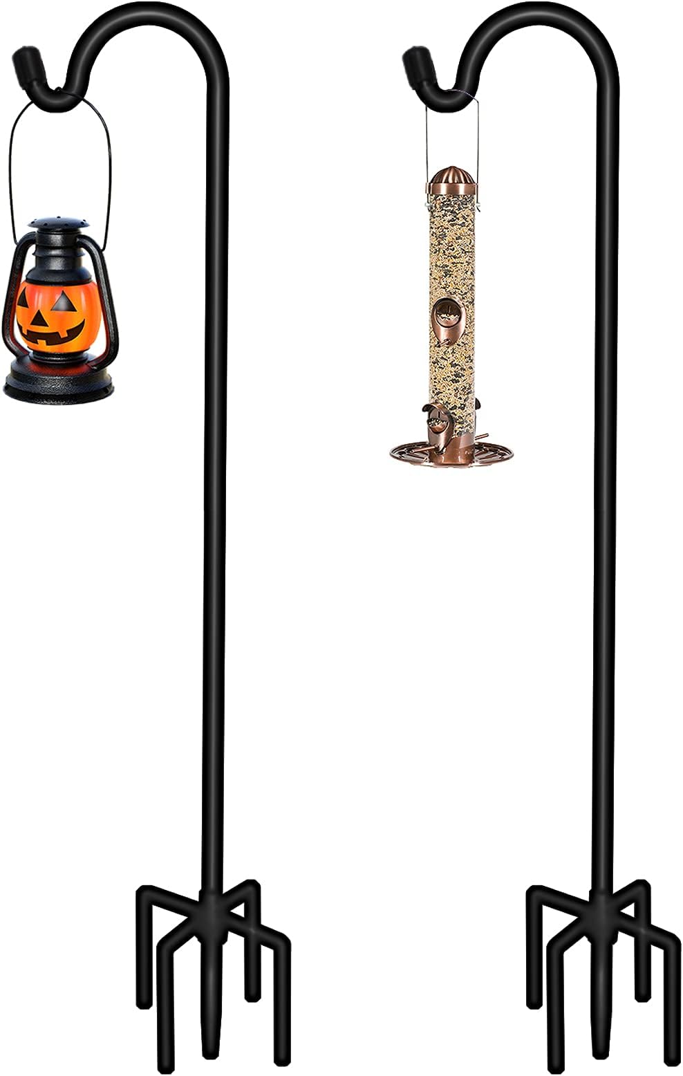 Gtongoko 2 Pack Shepherds Hook 76 Inch New Version, Tall Bird Feeder Pole, Adjustable Shepards Hooks for Outdoor Plant Baskets, Lanterns, Weddings Decor, Solar Lights, Black