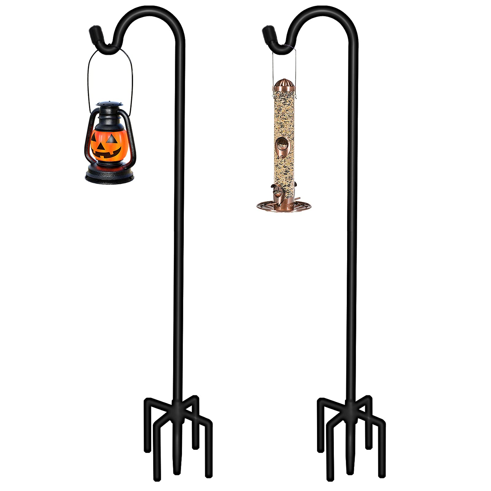 Gtongoko 2 Pack Shepherds Hook 76 Inch New Version, Tall Bird Feeder Pole, Adjustable Shepards Hooks for Outdoor Plant Baskets, Lanterns, Weddings Decor, Solar Lights, Black