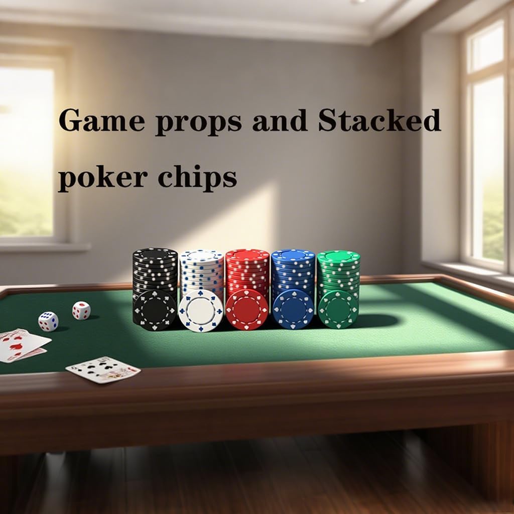 100 Pcs Plastic Poker Chips Set with Denominations, Includes Storage Bag & Mini Poker Deck - Professional Grade for Casino, Blackjack, Mahjong & Game Nights
