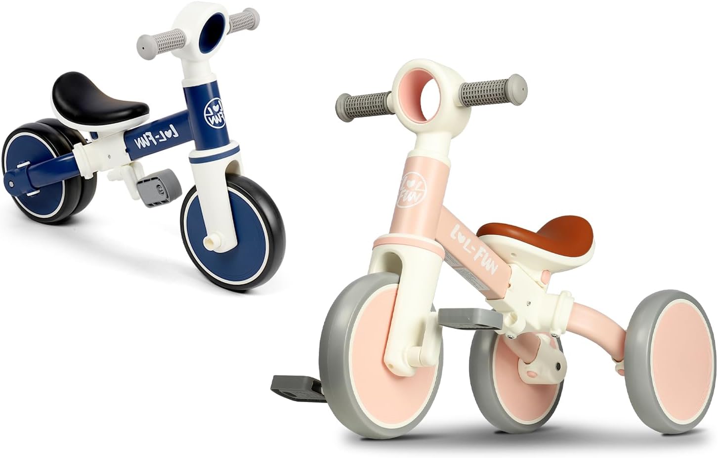 LOL-FUN 4 in 1 Toddler Balance Bike for 1-4 Years Old Boys Girls Gift - Bundle Pink & Blue