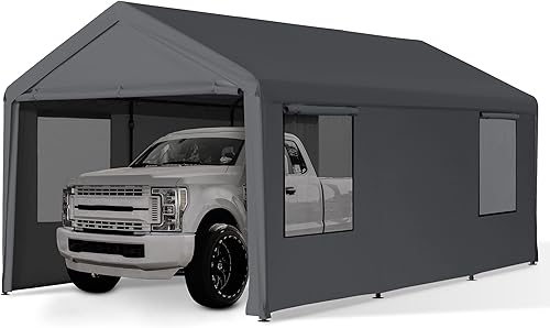 Gardesol Cochera de alta resistencia de 10.05 x 20.05 pies con ventanas ventiladas, garaje portátil con paredes laterales y puertas extraíbles,