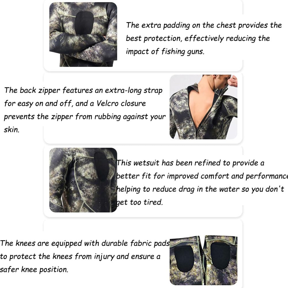 Muta Monopezzo Uomo, Full Muta da 3 mm Neoprene Camuffare Termico con cerniera posteriore,Anti-UV Muta Da Sub A Maniche Lunghe per Snorkeling, Surfing, nuotare, Subacquea e Altri Sport in Acqua