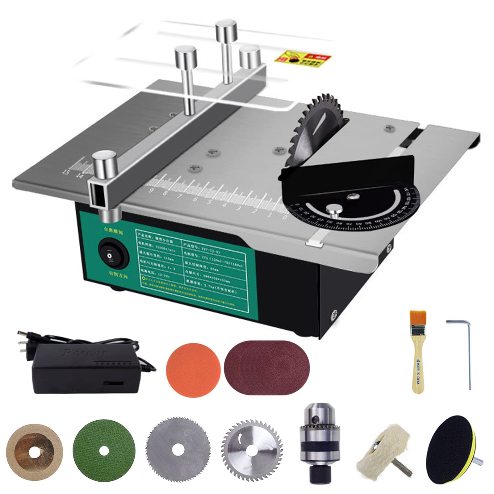 Hobby piła stołowa, przenośna precyzyjna piła stołowa 180 W z 4 ostrzami, głębokość cięcia 40 mm, wielofunkcyjna mała piła do obróbki drewna do majsterkowania ręcznie robionego drewnianego modelu rze