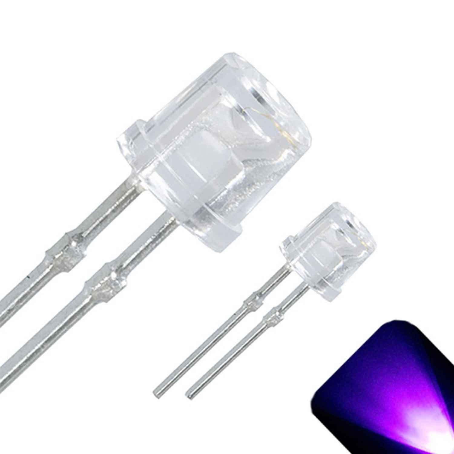 3mm Flat Top Wide Angle UV/Purple LED - Ultra Bright (Pack of 50)